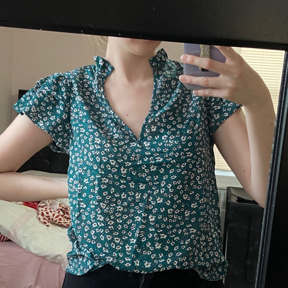 Green blouse with flowers